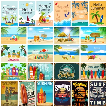 Жестяные таблички Привет, Счастливого летнего отдыха На Гавайях, пляжного серфинга, металлический плакат для домашнего бара, клуба, декора стен у бассейна, Ретро-табличка