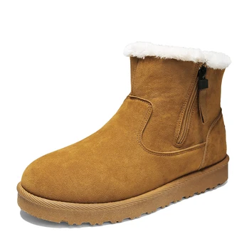 Зимние мужские ботинки без застежки, теплые меховые зимние ботинки, водонепроницаемые замшевые кожаные ботильоны с мехом, мужская пуховая плюшевая обувь, уличная обувь