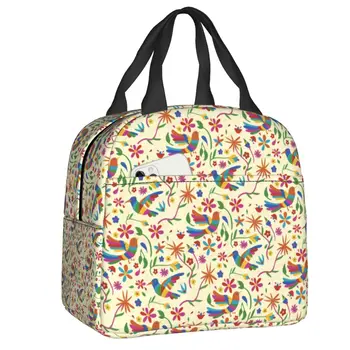 Изготовленная на заказ сумка для ланча с рисунком мексиканских птиц и цветов Otomi, женские термохолодильные Изолированные ланч-боксы для детей, школьные