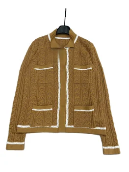 Кардиган, вязаное пальто с лацканами, короткая приталенная версия, контрастный однобортный дизайн, теплый и удобный осень/зима 2023
