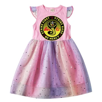 Кобра Кай Змея, летняя футболка для девочек, цветное газовое плиссированное платье принцессы в стиле пэчворк, детский день рождения, детская одежда