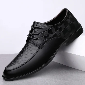 Кожаная обувь мужская весенне-осенняя новая модельная обувь для отдыха в деловом стиле, модная корейская молодежная кожаная обувь с дышащей мягкой подошвой