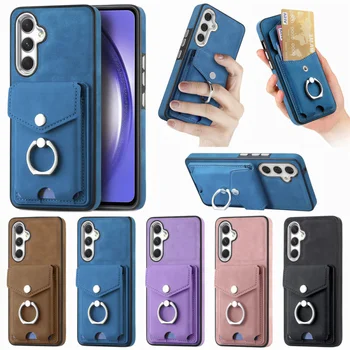 Кожаный бумажник, держатель для карт, чехол для телефона Samsung Galaxy A14 5G A54 A53 A13, Магнитное металлическое кольцо, подставка, чехол для телефона