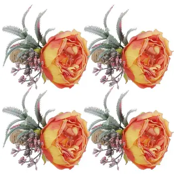Кольца для салфеток с цветами Оптом 4шт Пряжка для салфеток с розами Оптом Кольца для салфеток ручной работы Элегантные Свадебные Искусственные Розы