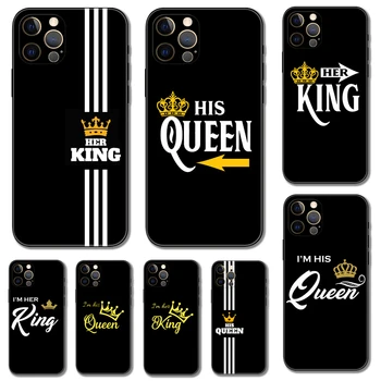 Король Королева влюбленная пара чехол для телефона iphone 14 2020se 6 6s 7 8 plus x 10 XR XS 11 12 13 mini pro MAX черная задняя крышка из тпу