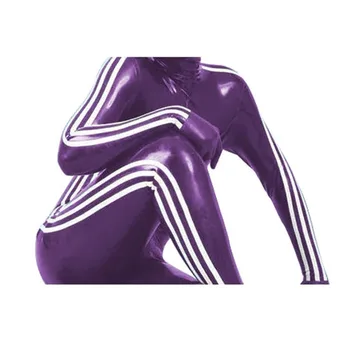 Латексный комбинезон ручной работы Rubber Gummi Фиолетово-белое боди Размер XXS-XXL для женщин на заказ