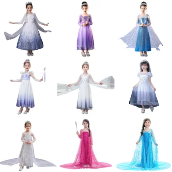 Летнее платье Эльзы для девочек, косплей принцессы, костюм Снежной королевы Frozen 2 Для детей, Рождество, Хэллоуин, День Рождения, Необычная вечеринка