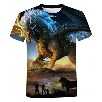 Летняя мода, Мужская футболка с принтом Дракона, Свободный Топ с круглым вырезом и Короткими рукавами, Повседневная Одежда Оверсайз