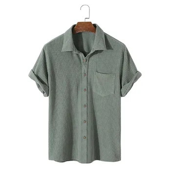 Летняя новинка 2023, модная повседневная однобортная рубашка с отложным воротником, шикарный дизайн с одним карманом, мужская одежда в стиле ретро