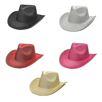 Летняя Солнцезащитная Ковбойская шляпа с блестками для женщин, мужчин, Дышащая Ковбойская шляпа с регулируемой веревкой, Фетровая шляпа, Прямая поставка