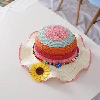 Летняя соломенная шляпка принцессы для маленьких девочек, праздничные шляпы от солнца с цветочным рисунком подсолнуха, детские Складные Регулируемые панамы