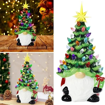 Маленький мини-праздничный декор Gnomes Christmas - 6,2-дюймовая рождественская елка Gnomes с разноцветными гирляндами