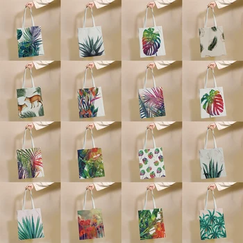 Многоразовая хозяйственная сумка с рисунком летних зеленых листьев, холщовые сумки-тоут, Эко-сумка для печати, сумки через плечо для покупателей