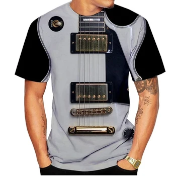 Модная футболка унисекс с забавной гитарой, футболка с 3D принтом, мужская женская футболка с короткими рукавами