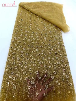 Модная элегантная Французская кружевная ткань с вышивкой бисером, африканская нигерийская ткань с блестками для свадебного платья