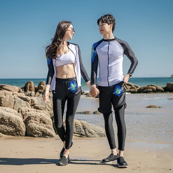 Модные купальники для пар для мужчин и женщин, черно-белый цвет, блокирующий живот, Тонкий консервативный водолазный костюм, купальники для серфинга