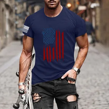 Мужская летняя модная повседневная футболка с принтом на День независимости, короткий рукав, эстетичный уличный винтаж