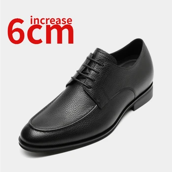 Мужская обувь, увеличивающая рост, 6 см, натуральная кожа, деловые невидимые мужские модельные туфли-дерби из натуральной кожи, увеличивающие рост,