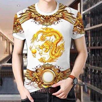 Мужская футболка с короткими рукавами, костюм для парня, рубашка с татуировкой в виде цветка, базовая одежда с 3D татуировкой дракона