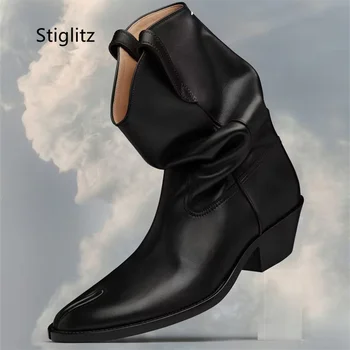 Мужские ботильоны из натуральной кожи с острым носком, новинка, пошив мужских ботинок, осенние короткие ботинки в западном стиле на высоком каблуке, модная мужская обувь
