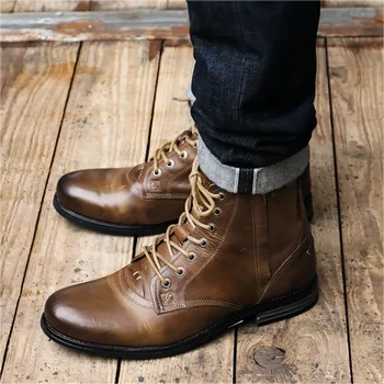 Мужские ботинки 2023 года, осенние изысканные мужские ботинки на молнии с круглым носком и низким каблуком, модные кожаные ботинки лаконичного дизайна для отдыха
