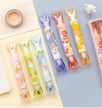 Набор двуглавых 6-цветных флуоресцентных ручек большой емкости с милым рисунком в виде конфет, студенческие маркеры-хайлайтеры