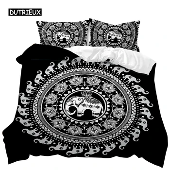 Набор Пододеяльников Mandala Elephant Boho Chic Hippie Twin Bedding Mandala Полиэфирное одеяло для взрослых Double Queen King Size