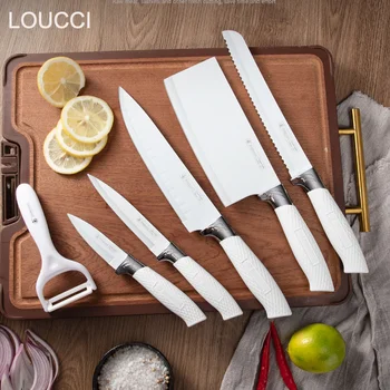 Наборы кухонных ножей из 6 предметов Белого цвета, наборы кухонных ножей с лезвием с антипригарным покрытием, кухонный подарок шеф-повару, лучшие инструменты, кухонные наборы