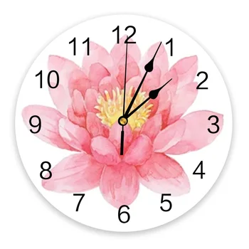 Настенные часы с акварелью Розового Лотоса, Большие Современные Кухонные Обеденные Круглые Настенные часы, Бесшумные Подвесные часы для спальни