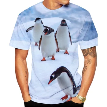 Новая дизайнерская футболка с 3D-принтом в виде пингвина, летняя уличная футболка с коротким рукавом для мужчин и женщин