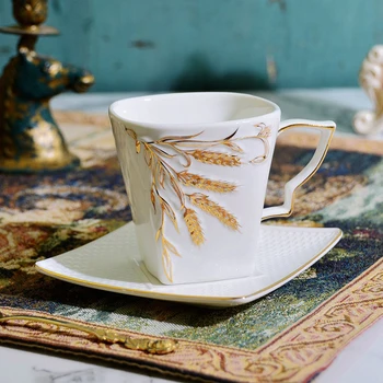 Новая кофейная чашка Golden barley, фарфоровая кружка с блюдцами, украшенная цветной эмалью, креативный подарок 