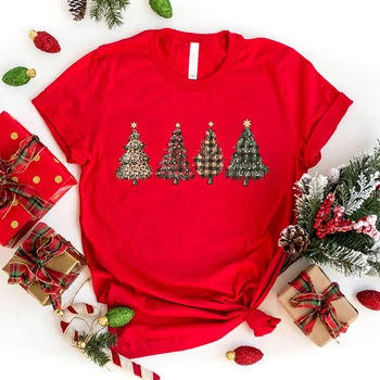Новая повседневная футболка с короткими рукавами и принтом рождественской елки, летний модный женский топ в стиле харадзюку с короткими рукавами