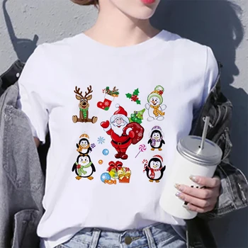 Новая футболка Merry Christmas, Женская Модная Графическая Милая Футболка Kawaii Harajuku, Футболка С коротким Рукавом, Женская Хипстерская Camiseta Mujer