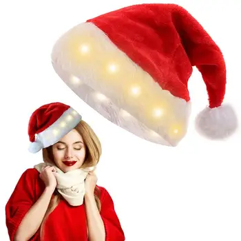 Новое рождественское украшение из 2 предметов, длинная плюшевая светящаяся светодиодная Рождественская шляпа, шляпа Санта-Клауса, рождественские принадлежности