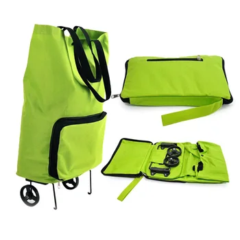 Новые высококачественные зеленые портативные сумки многоразового использования из ткани Оксфорд, складывающиеся на двух колесах, выдвижная корзина для покупок, тележка, сумка-тоут