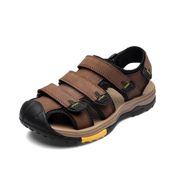 Новые летние мужские сандалии из натуральной кожи, повседневная мужская обувь, уличные удобные дышащие пляжные сандалии, модные римские кроссовки