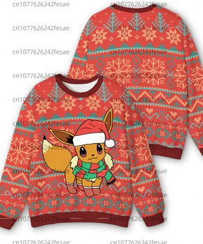 Новый рождественский пуловер Eevee, толстовки, повседневный свитер с круглым вырезом для мужчин и женщин с улицы моды Pikachu Y2k
