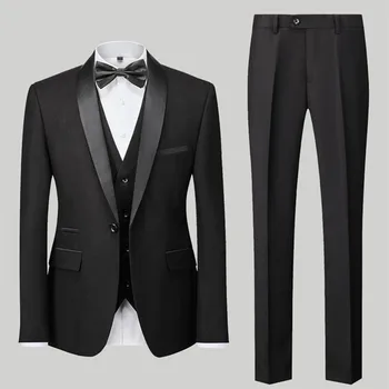 Однотонное Официальное деловое платье для мужчин, свадебный комплект из 3 предметов, 2023 Новый Смокинг, Блейзеры и брюки с жилетами