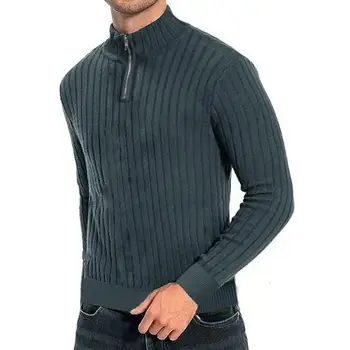 Осенне-зимний мужской новый свитер с полувысоким вырезом на молнии, однотонный пуловер с длинным рукавом, британский модный повседневный мужской вязаный пуловер