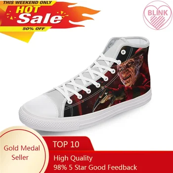 Парусиновая обувь Freddy Krueger с высоким берцем, роскошная мужская и женская повседневная обувь, модные спортивные кроссовки с 3D-принтом на плоской подошве, ужасы на Хэллоуин
