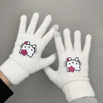 Перчатки Hellokittys из аниме-мультфильма, Зимние Милые плюшевые морозостойкие теплые перчатки для велоспорта на открытом воздухе, все включено, Аппликатура для девочек