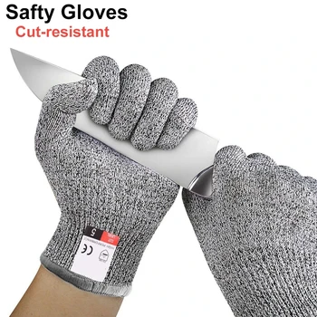 Перчатки С защитой от порезов 1 пара Серо-черных Защитных Рабочих Перчаток HPPE EN388 ANSI 5-го уровня защиты От порезов