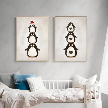 Плакат с милым пингвином, картина на холсте, обои с архатами, картина для рукоделия в скандинавском стиле, украшение для дома и спальни