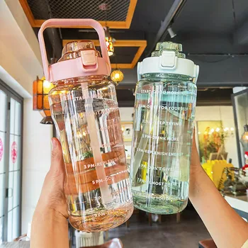 Пластиковая бутылка для воды с соломинкой объемом 2 литра, большая портативная бутылка для путешествий, спортивная чашка для фитнеса, высококачественная чашка для взрослых, универсальная