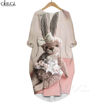 Платье CLOOCL Kawaii с плюшевым игрушечным кроликом, повседневные платья оверсайз с 3D-принтом, с карманами, длиной до колен, весна-лето
