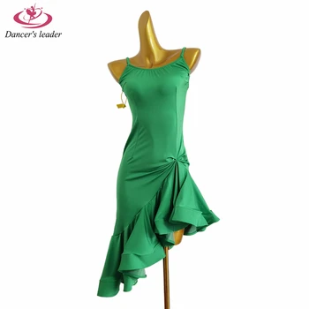 Платье для латиноамериканских танцев с зеленым ремешком Spring Field, большая юбка из шелковой ткани, женская профессиональная одежда для сцены Ча-Ча-ча Танго для взрослых