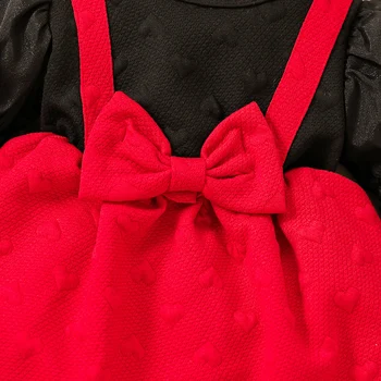 Платье на День Святого Валентина для маленькой девочки, платье на подтяжках с длинным рукавом, платья с пузырчатым принтом в виде сердца, подходящие наряды для сестры