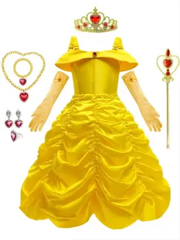 Платье принцессы для девочек-красавиц, детский костюм Красавицы и чудовища, детский Рождественский костюм для косплея на День рождения, элегантное праздничное платье от 2 до 10 лет