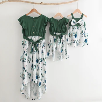 Подходящие для семьи новые модные платья в стиле пэчворк для девочек, детские костюмы с цветами, милая одежда для мамы и дочки