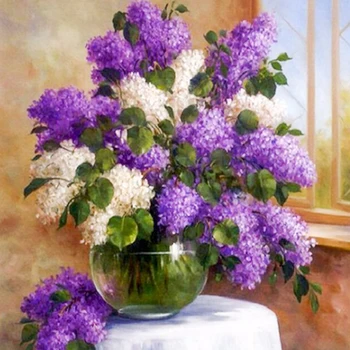 Полная квадратная / Круглая Алмазная картина 5D DIY Фиолетово-сиреневые цветы, Вышивка крестиком, мозаика из горного хрусталя, украшение для дома